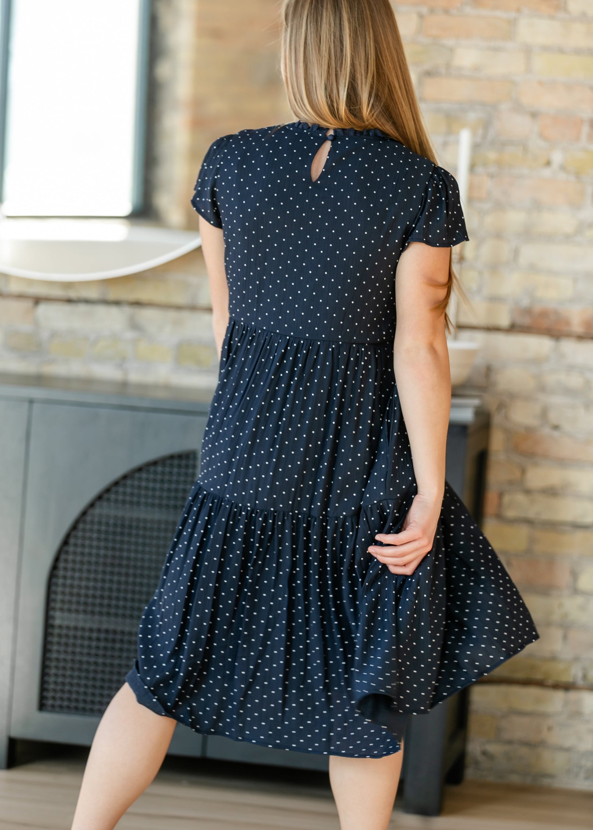 Navy Polka Dot Tiered Midi Dress Inherit Co. Navy Polka Dot Tiered Midi Dress Inherit Co.