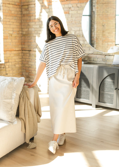 Navy Striped Dolman Sleeve Knit Top FF Tops
