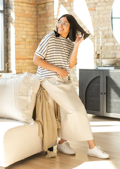 Navy Striped Dolman Sleeve Knit Top FF Tops