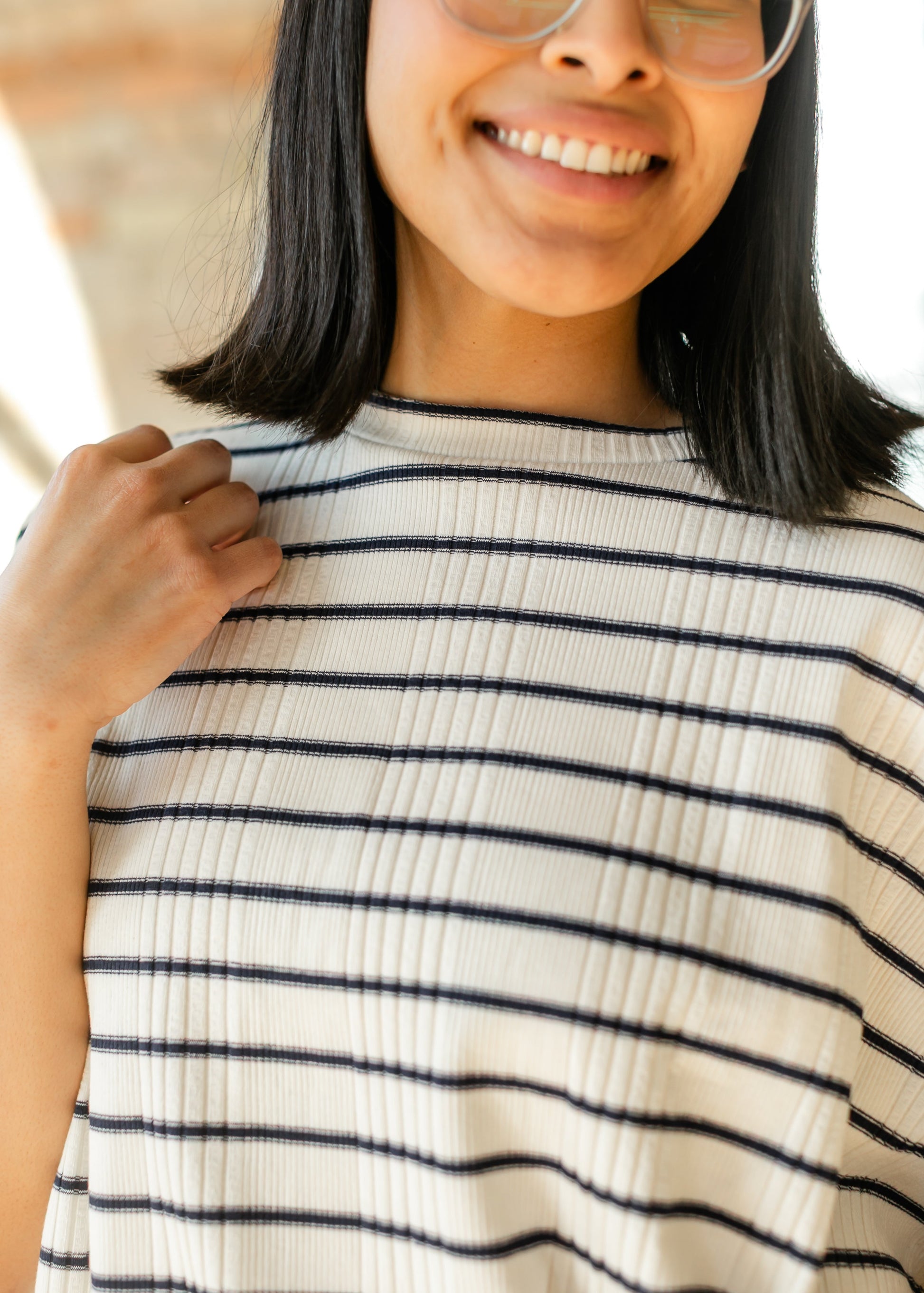 Navy Striped Dolman Sleeve Knit Top FF Tops