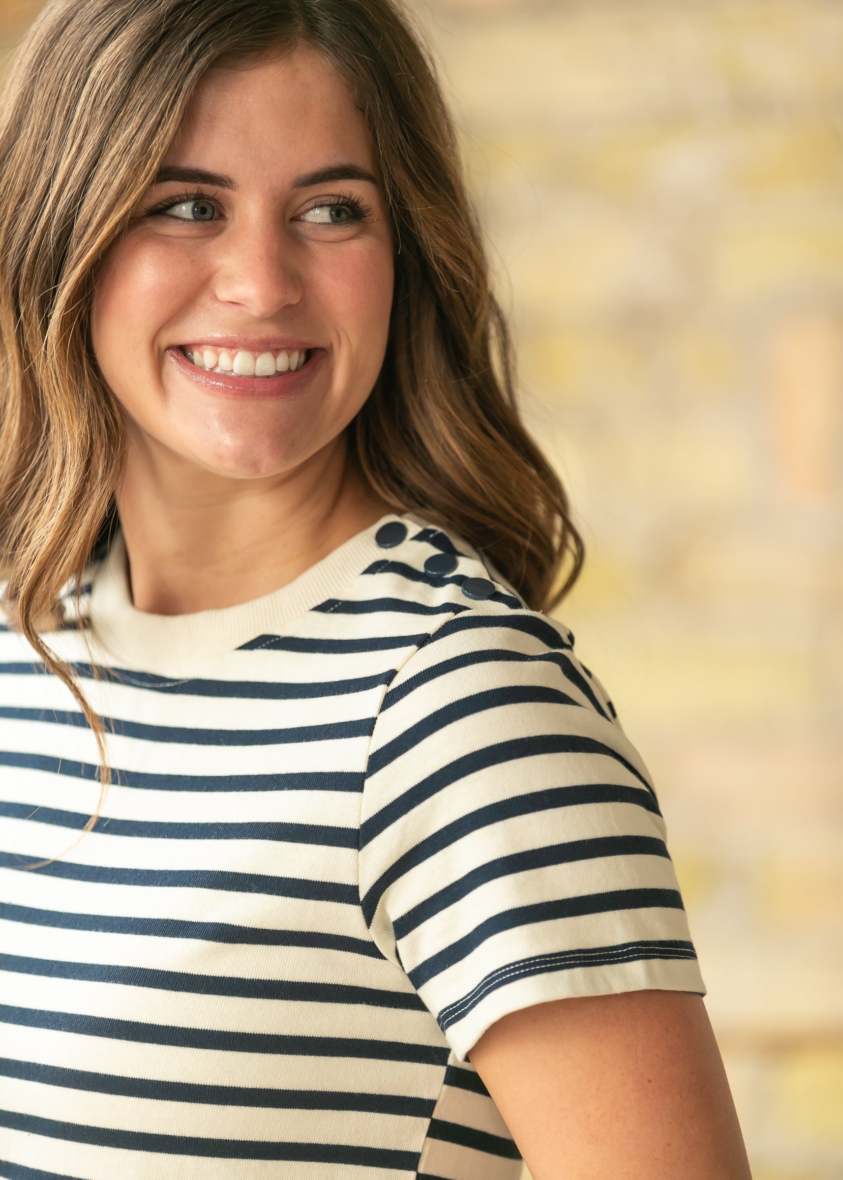 Navy Striped Snap Button Midi Dress FF Dresses