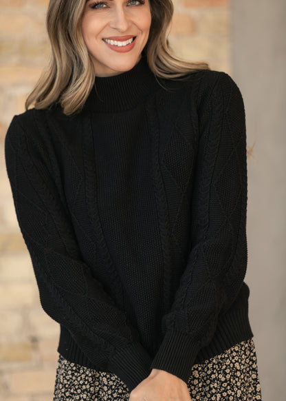 Noelle Black Cable Knit Sweater IC Tops
