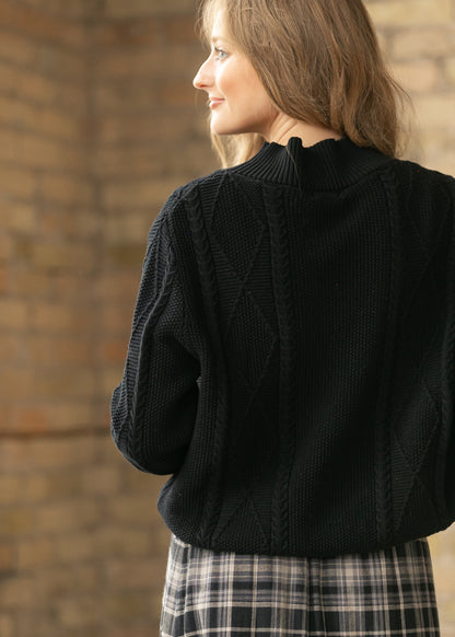 Noelle Black Cable Knit Sweater IC Tops