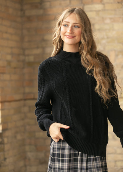 Noelle Black Cable Knit Sweater IC Tops