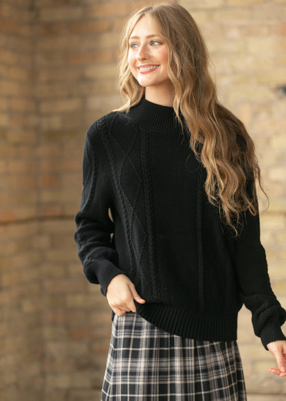 Noelle Black Cable Knit Sweater IC Tops