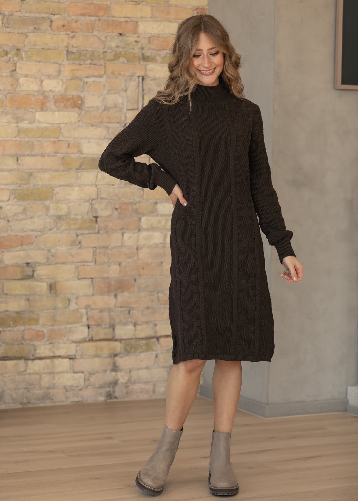 Noelle Chocolate Sweater Midi Dress IC Dresses