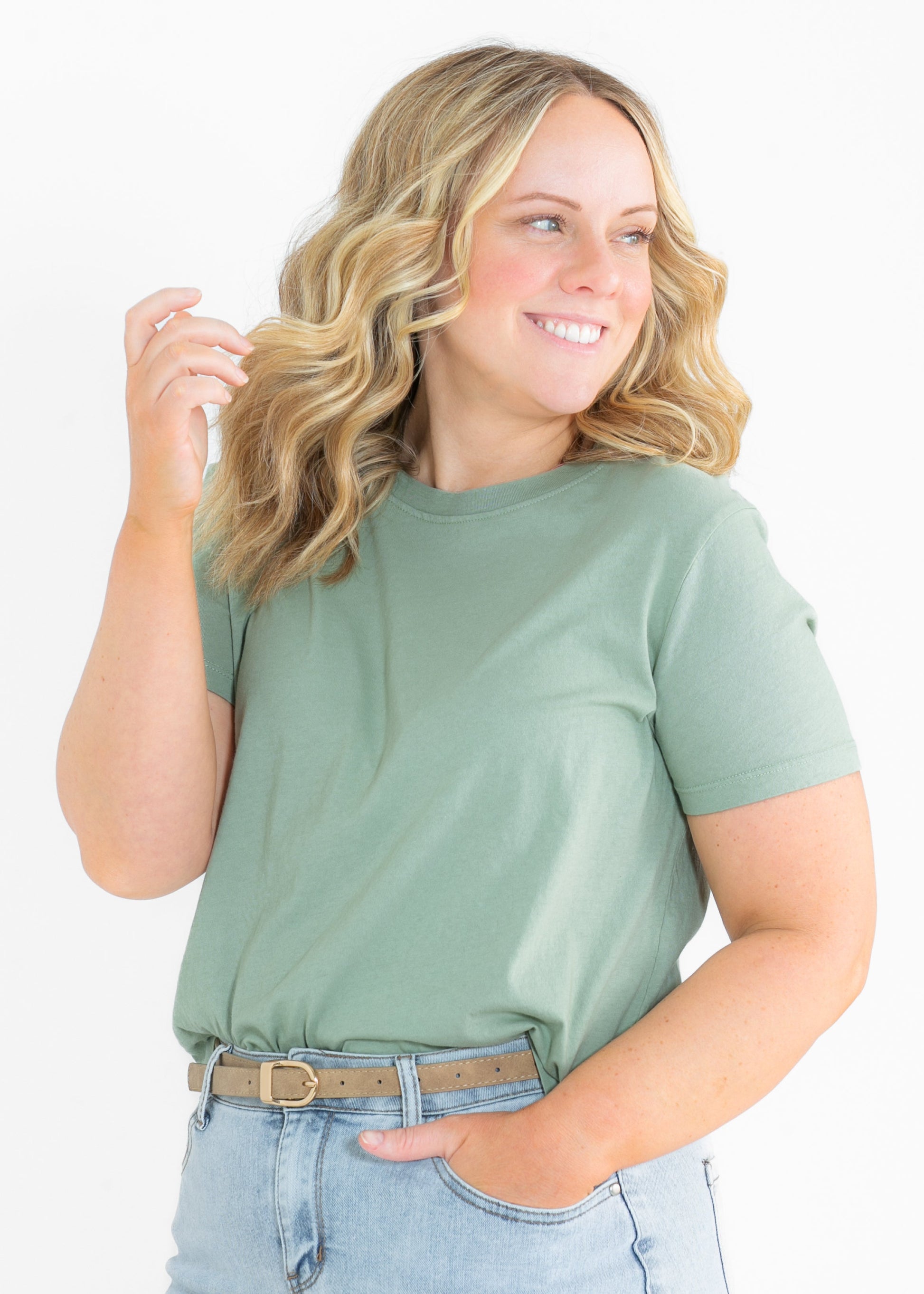 Nora Soft Short Sleeve T-Shirt FF Tops Sage Green / S