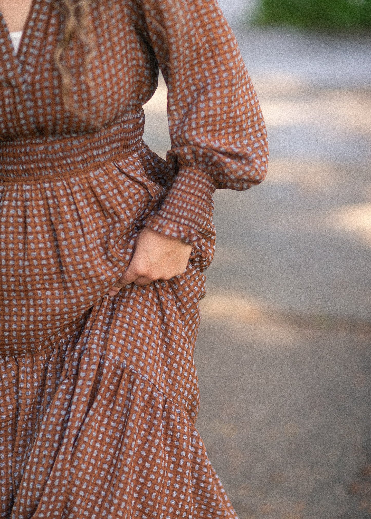 Notched Collar Paisley Maxi Dress FF Dresses