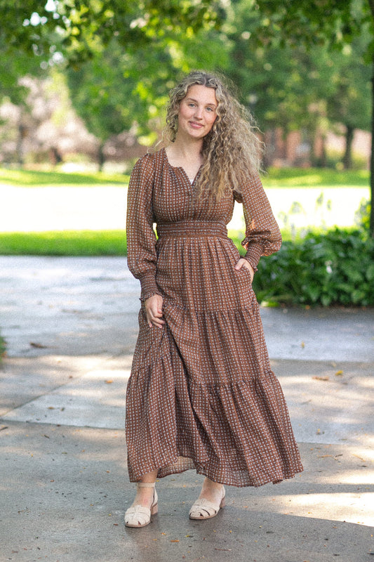Notched Collar Paisley Maxi Dress FF Dresses