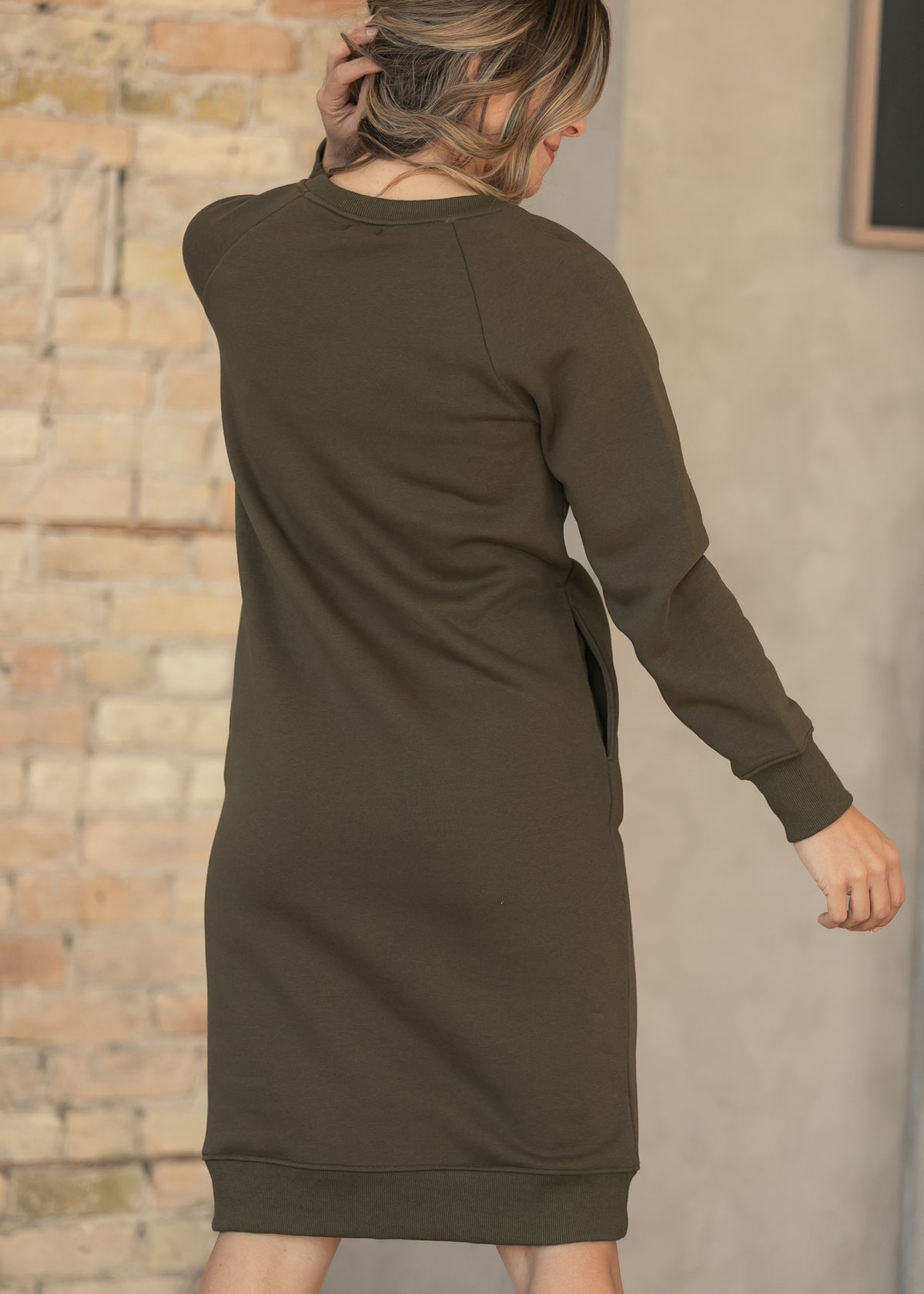 Nova Olive Crewneck Sweatshirt Dress IC Dresses