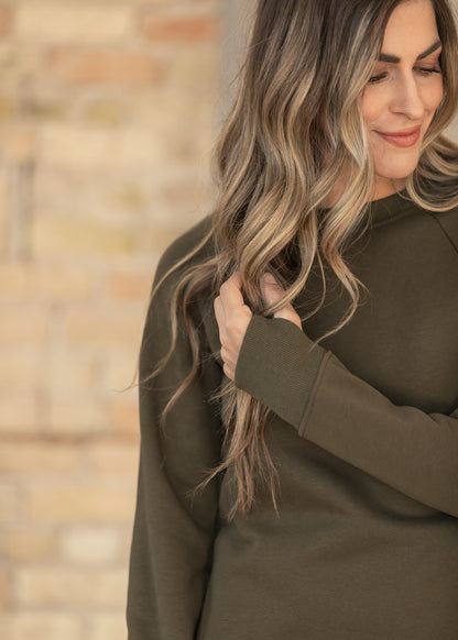 Nova Olive Crewneck Sweatshirt Dress IC Dresses