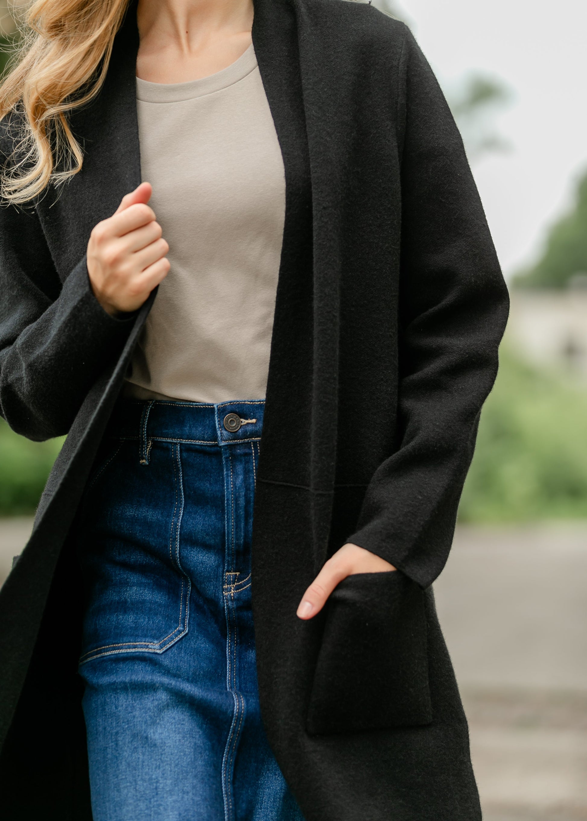 Oaklyn Ultra Soft Coat FF Tops Black / S/M
