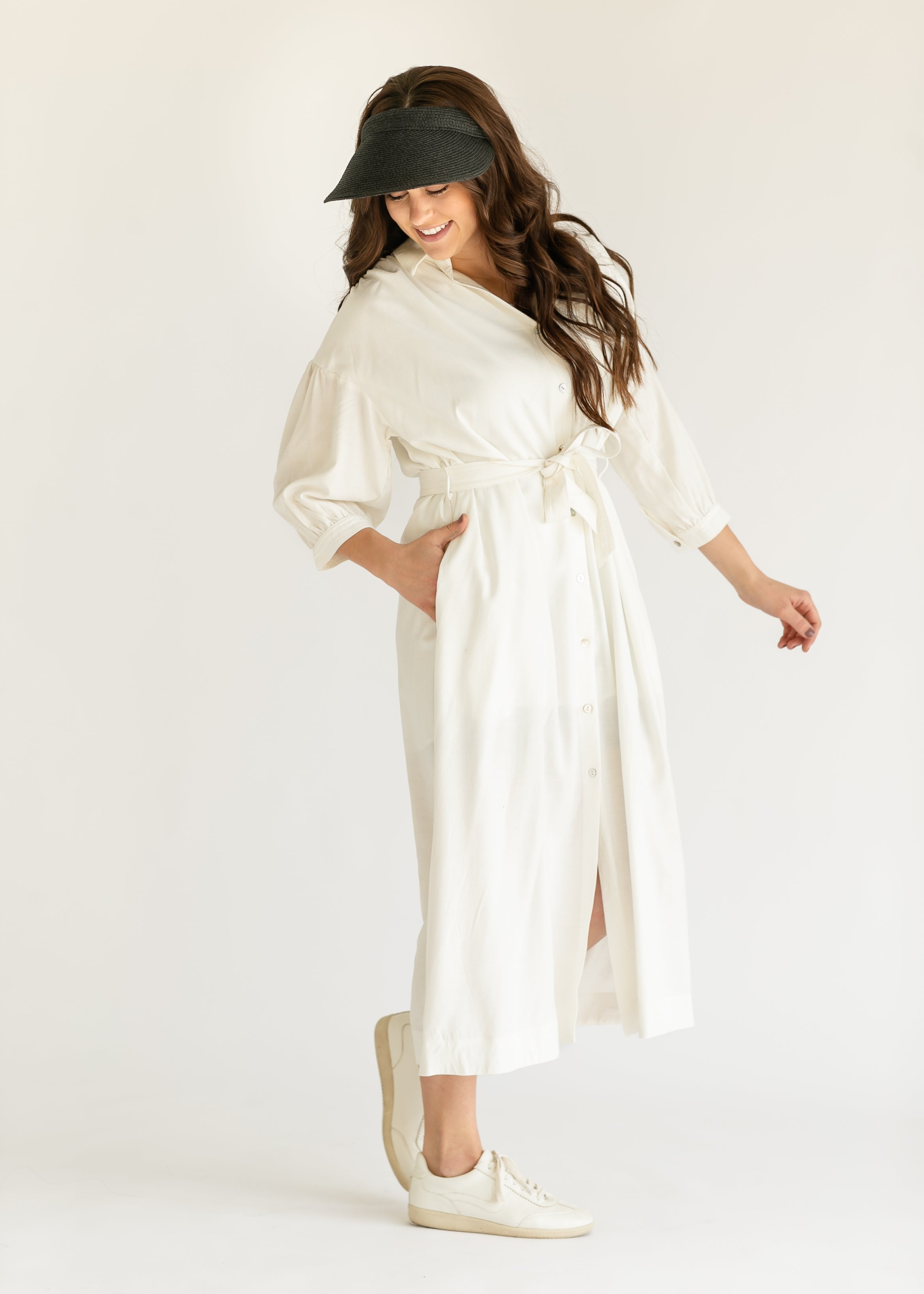 off white wrap shirt dress Off White 3/4 Sleeve Shirt Dress
