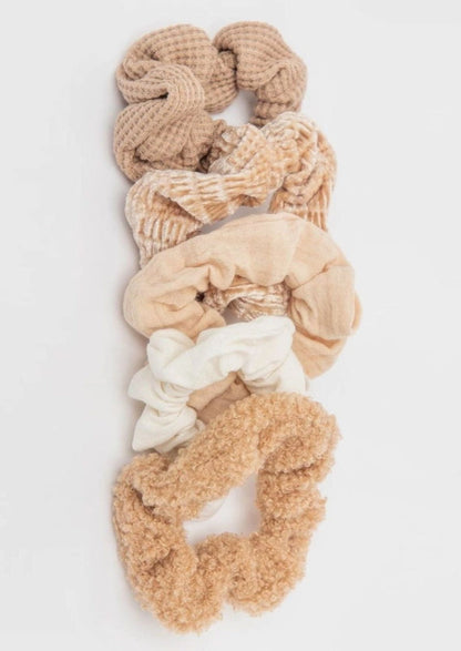 OLD LISTING - Textured Scrunchie 5 Pack -FINAL SALE Accessories Brown