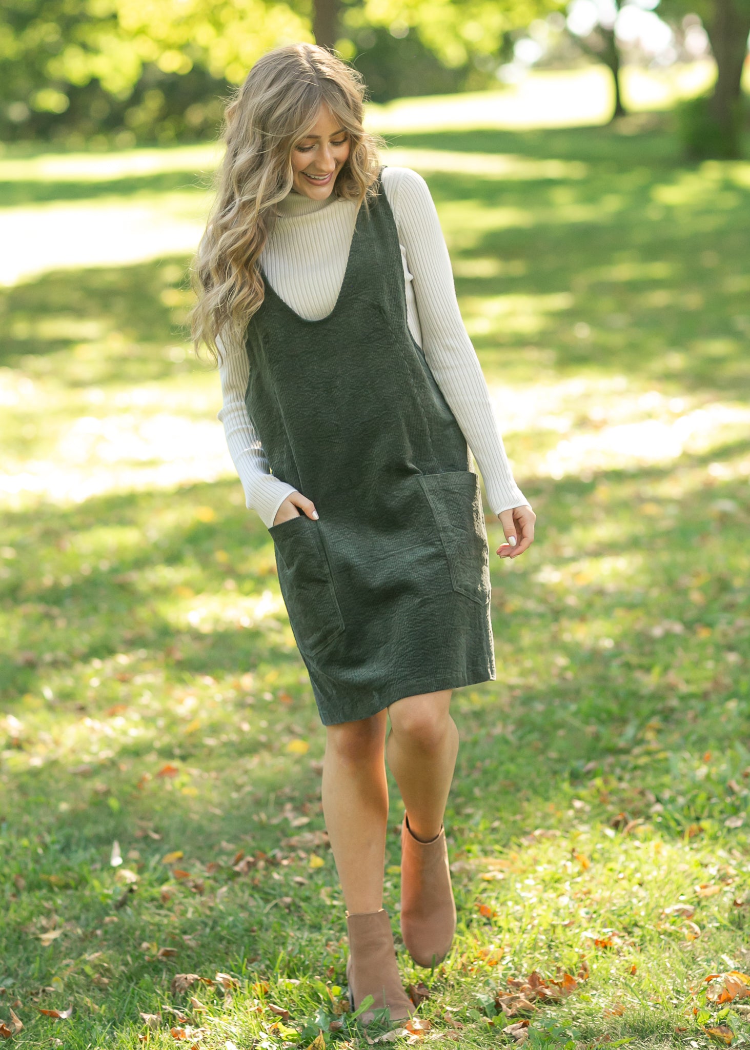Olive Corduroy Overall Dress FF Dresses