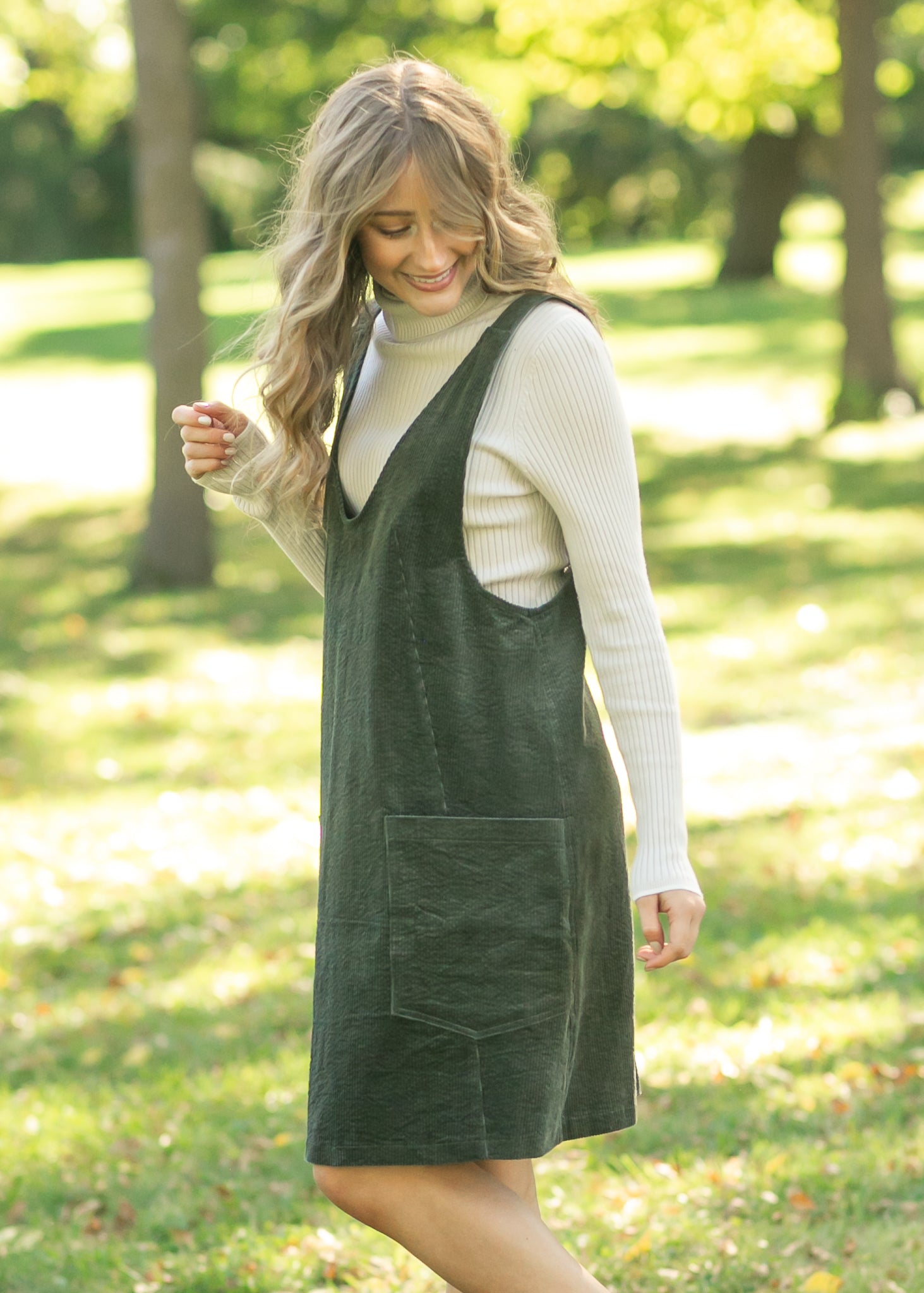 Olive Corduroy Overall Dress - FINAL SALE S Olive Corduroy Overall Dress - FINAL SALE S