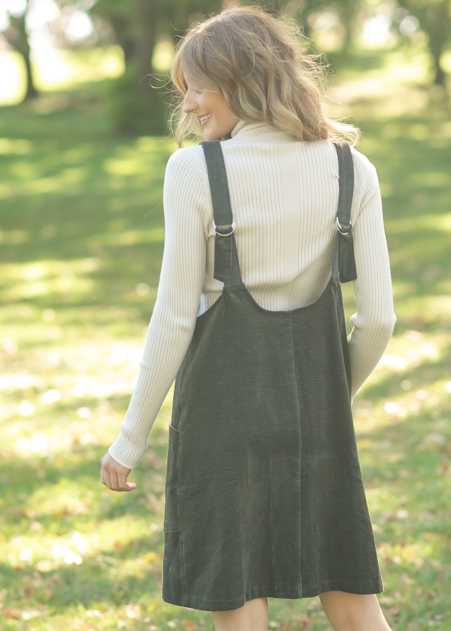 Olive Corduroy Overall Dress