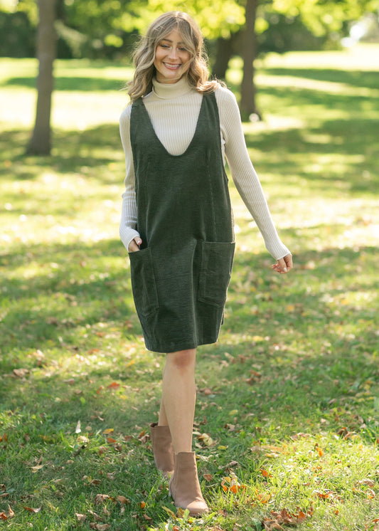 Olive Corduroy Overall Dress FF Dresses
