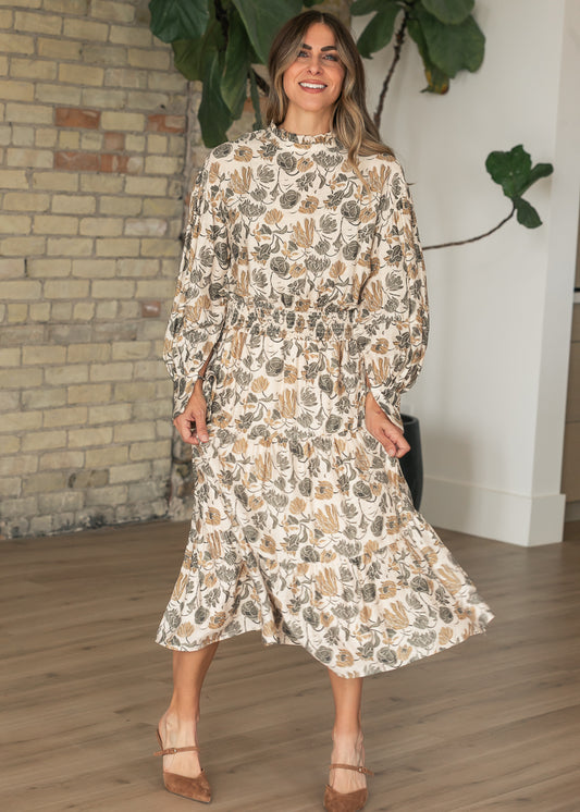 Olive Floral Print Tiered Maxi Skirt FF Skirts S