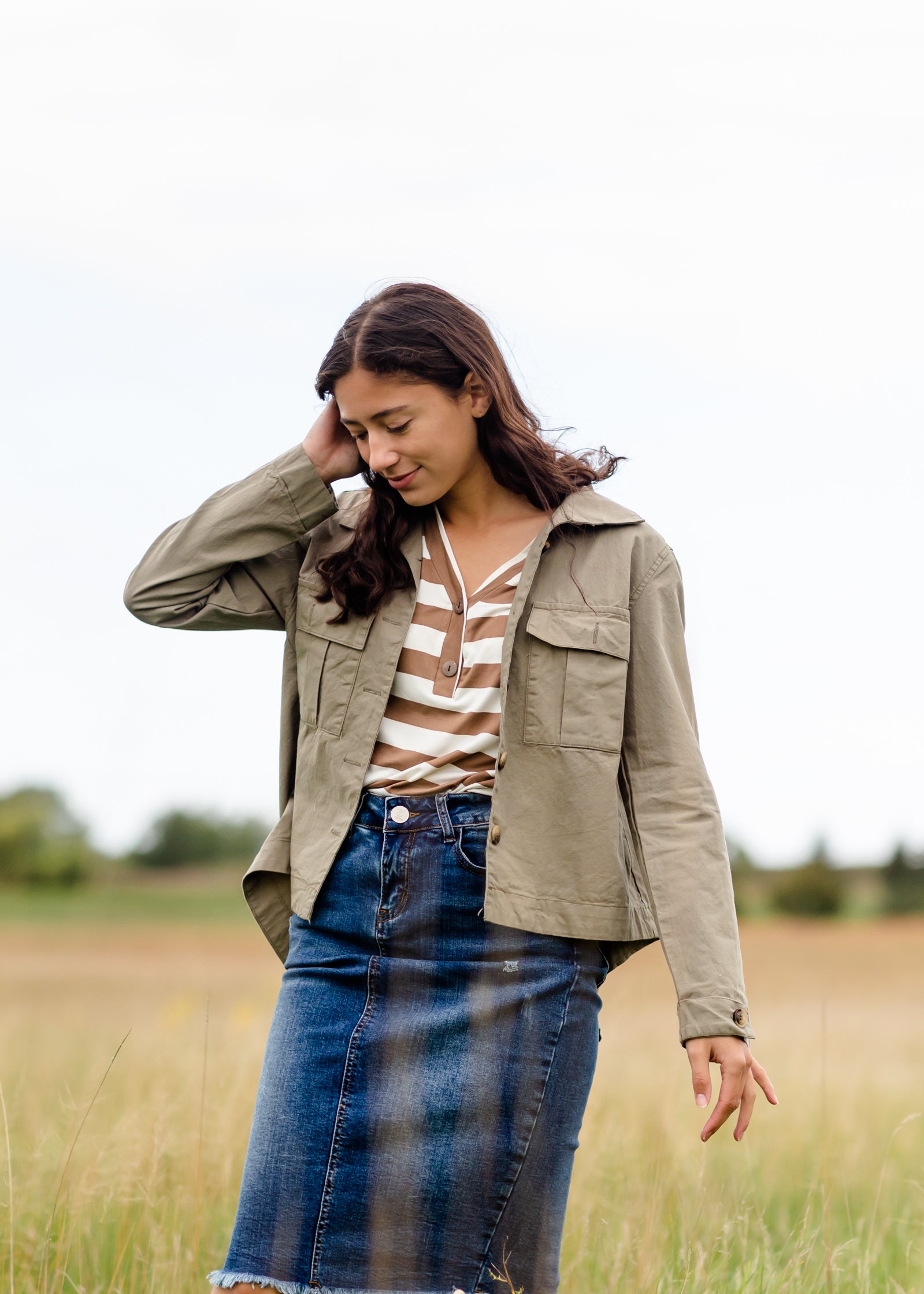 Olive Green High-Low Button Up Utility Jacket - FINAL SALE FF Tops