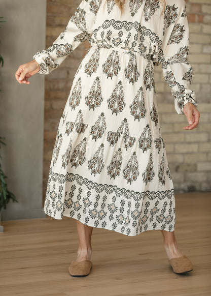 Olive Paisley Medallion Midi Skirt FF Skirts S