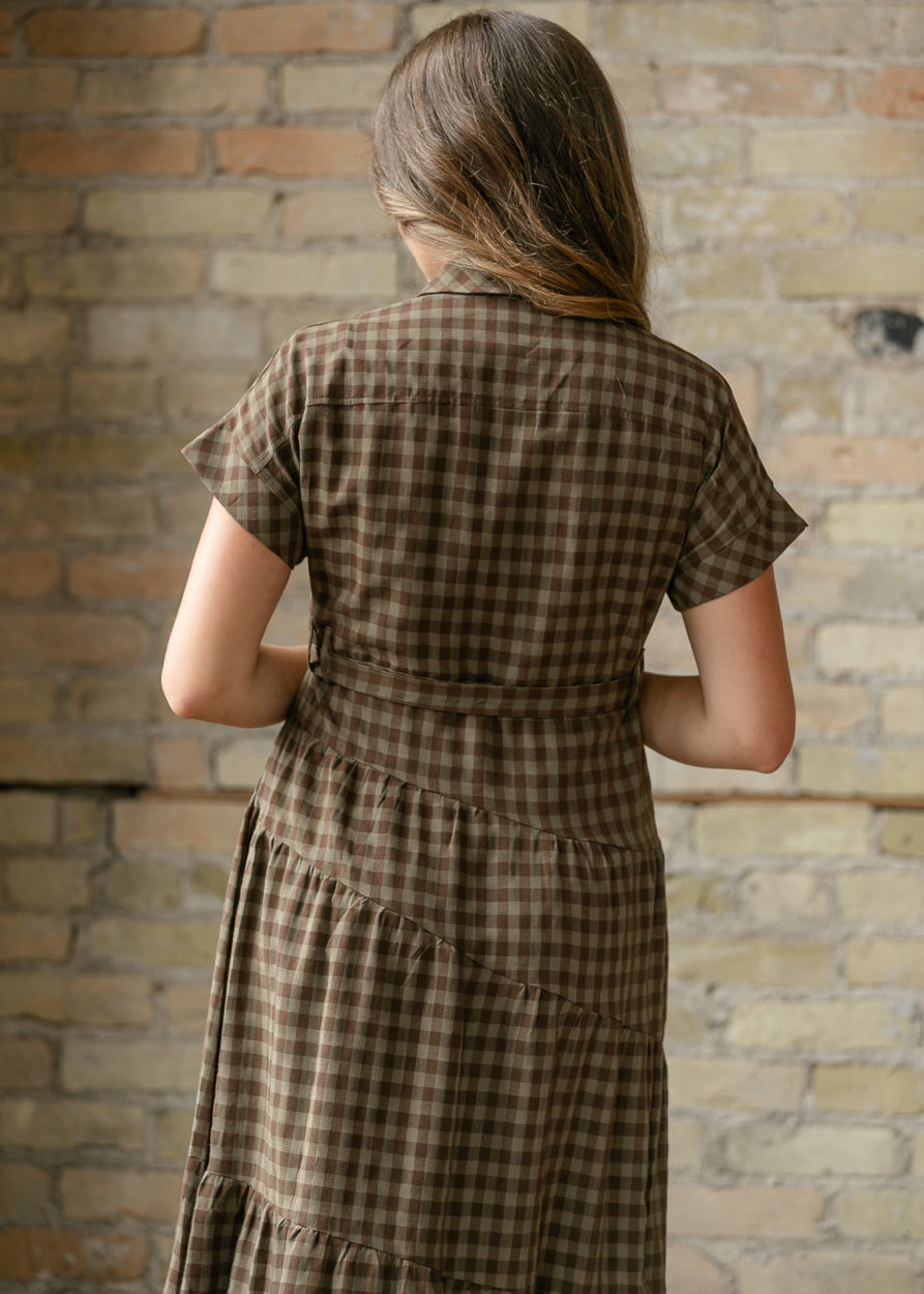Olive Plaid Waist Tie Shirt Dress FF Dresses
