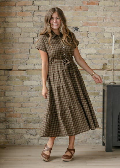 Olive Plaid Waist Tie Shirt Dress FF Dresses S