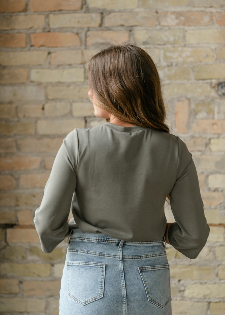Olive Scuba 3/4 Sleeve Top FF Tops