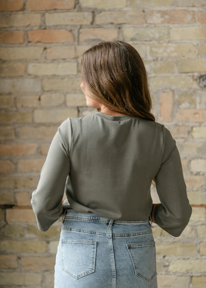 Olive Scuba 3/4 Sleeve Top FF Tops
