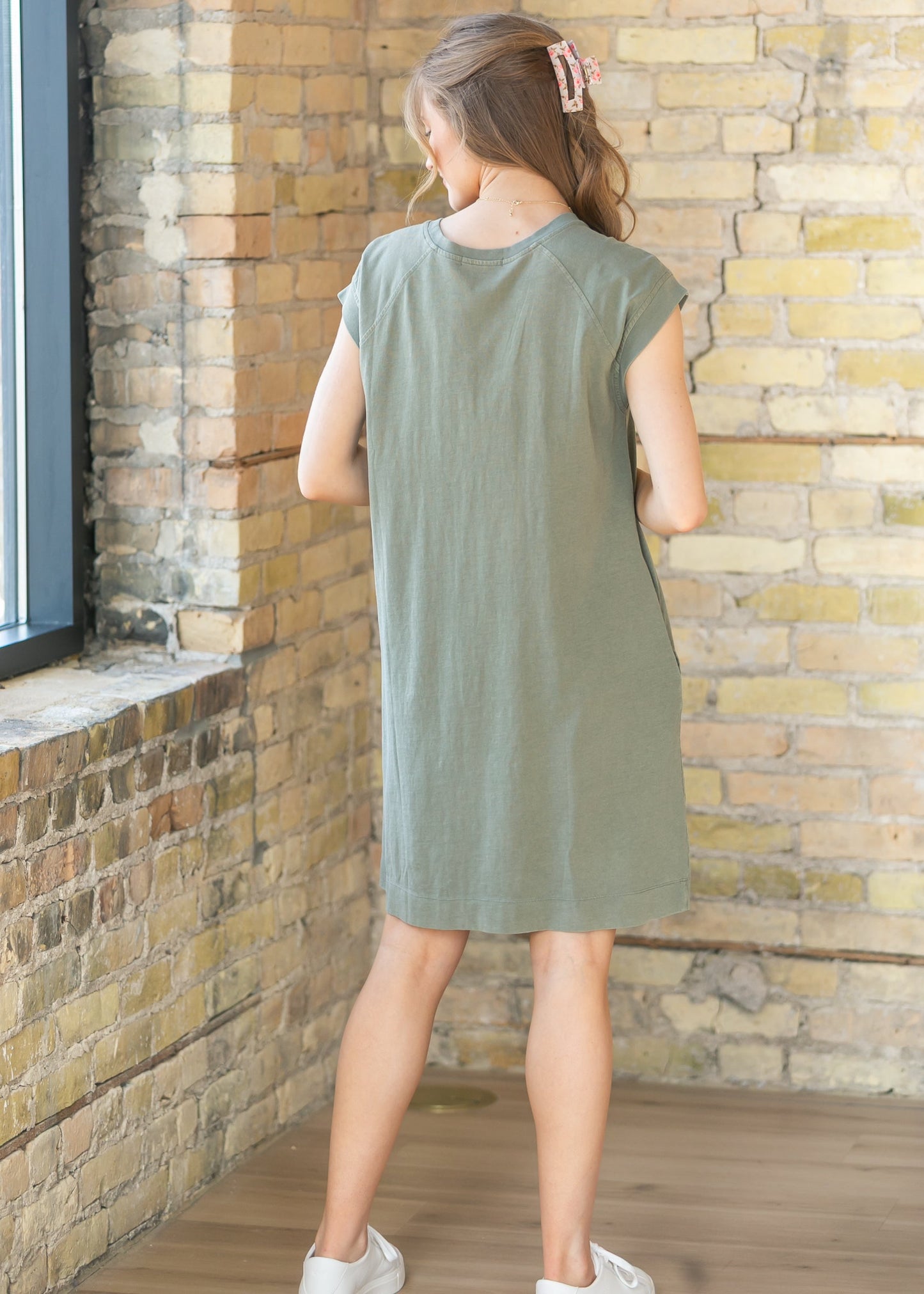 Olive Washed Jersey Midi Dress FF Dresses