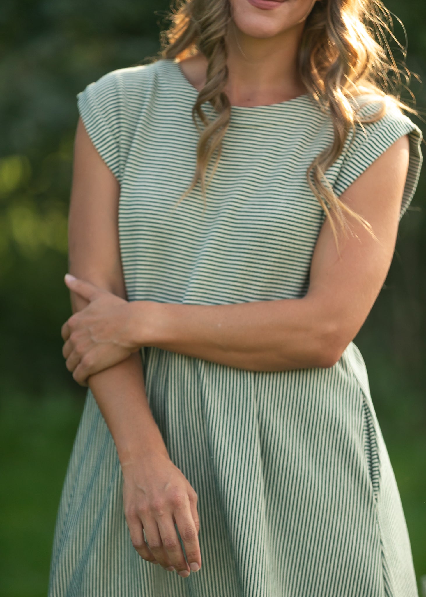 Olivia Green A-line Striped Midi Dress Inherit Co. Olivia Green A-line Striped Midi Dress Inherit Co.