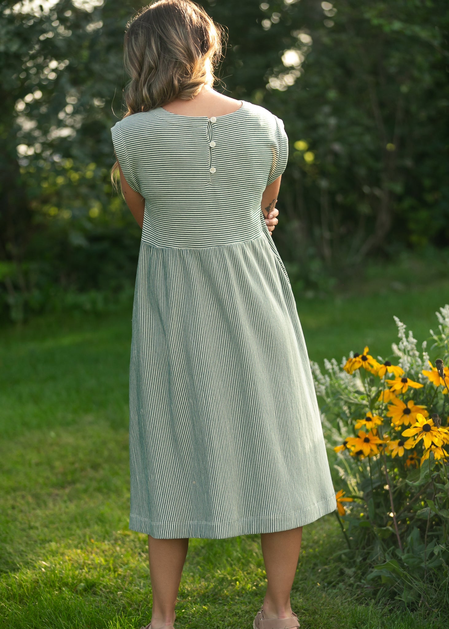 Olivia Green A-line Striped Midi Dress XS Olivia Green A-line Striped Midi Dress XS