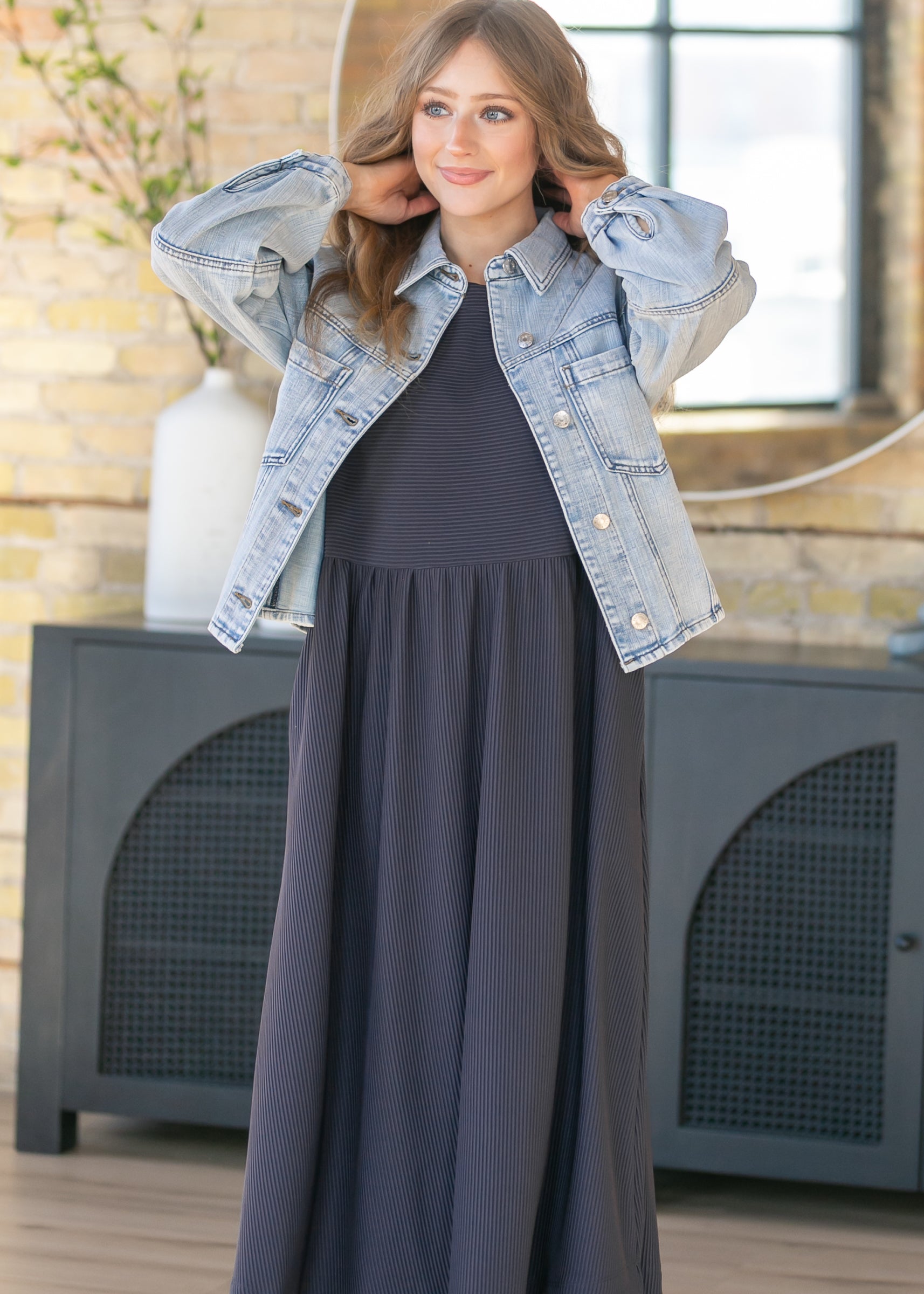 Olivia Dusty Navy Cap Sleeve Midi Dress IC Dresses