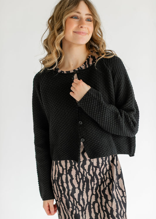 Opal Black Knit Front Button Cardigan - FINAL SALE FF Tops