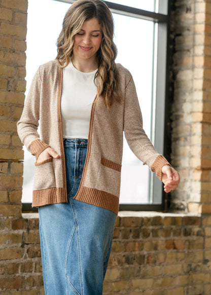 Open Front Striped Pocket Cardigan FF Layering Essentials