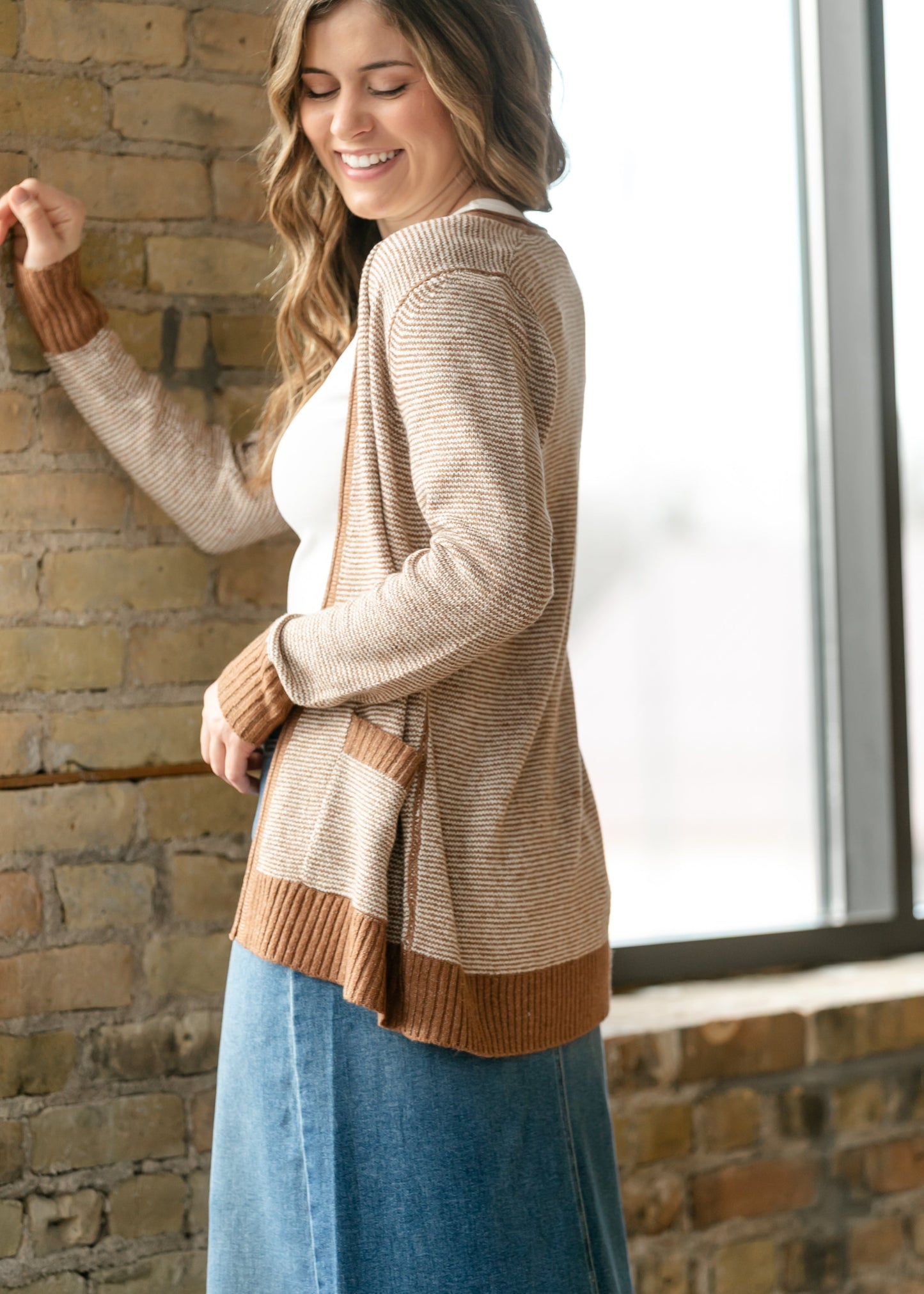 Open Front Striped Pocket Cardigan FF Layering Essentials