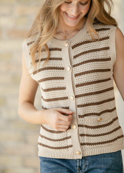 Open Knit Button Up Vest FF Layering Essentials