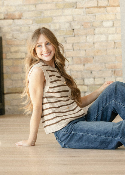 Open Knit Button Up Vest FF Layering Essentials