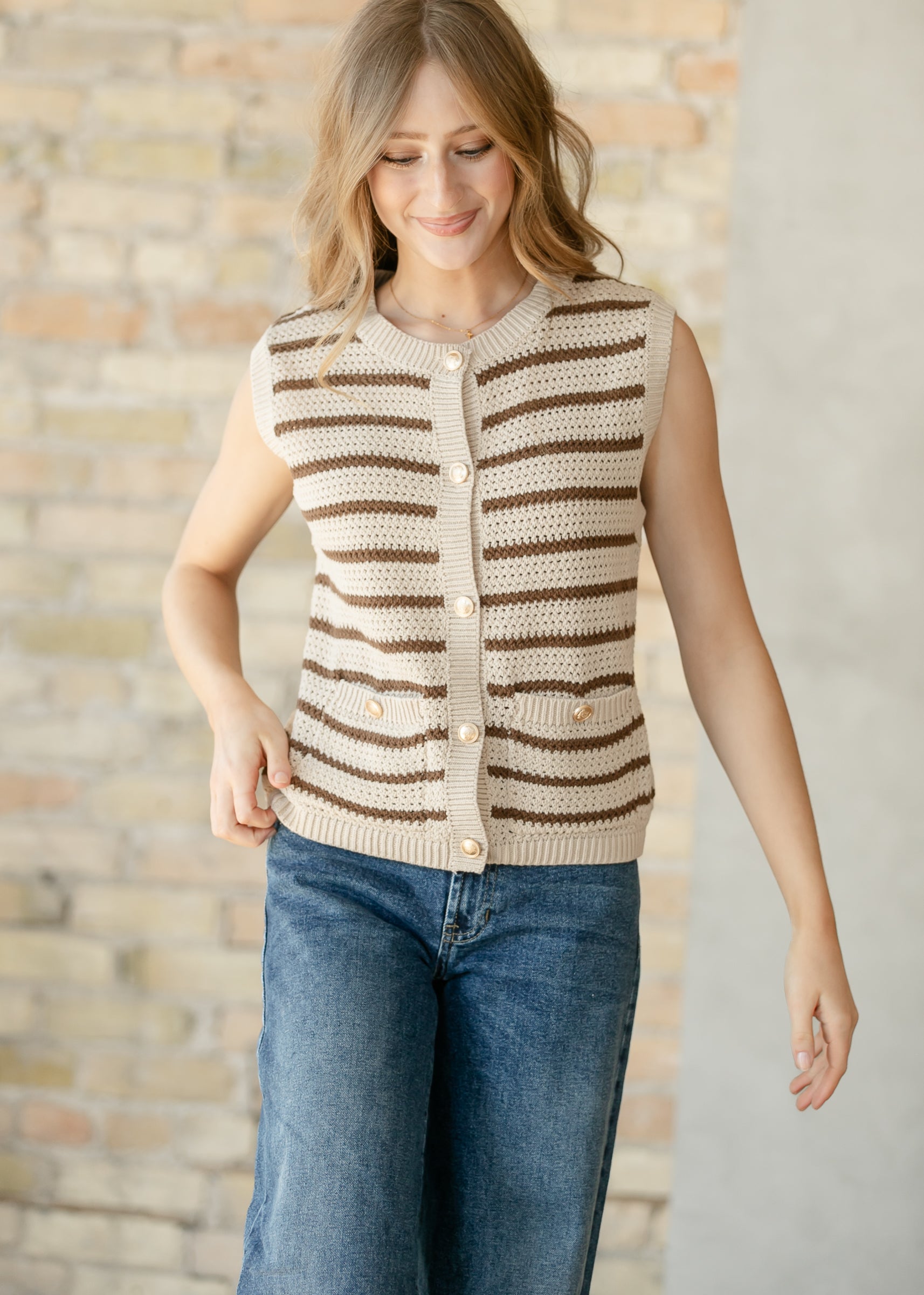 Open Knit Button Up Vest FF Layering Essentials