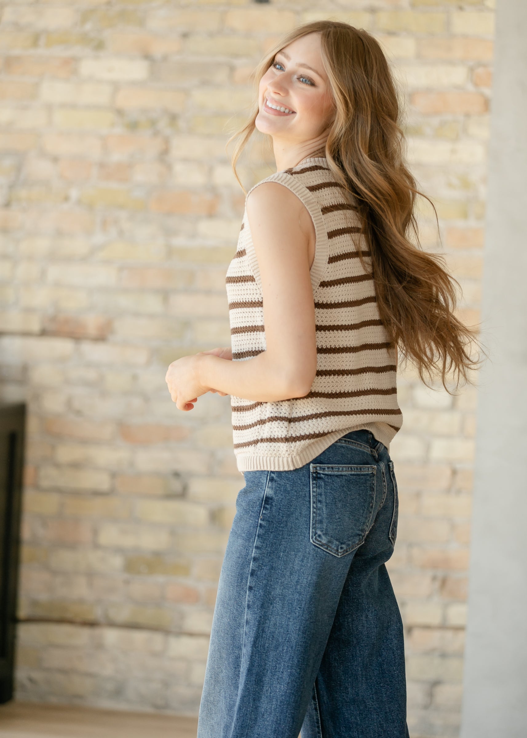 Open Knit Button Up Vest FF Layering Essentials