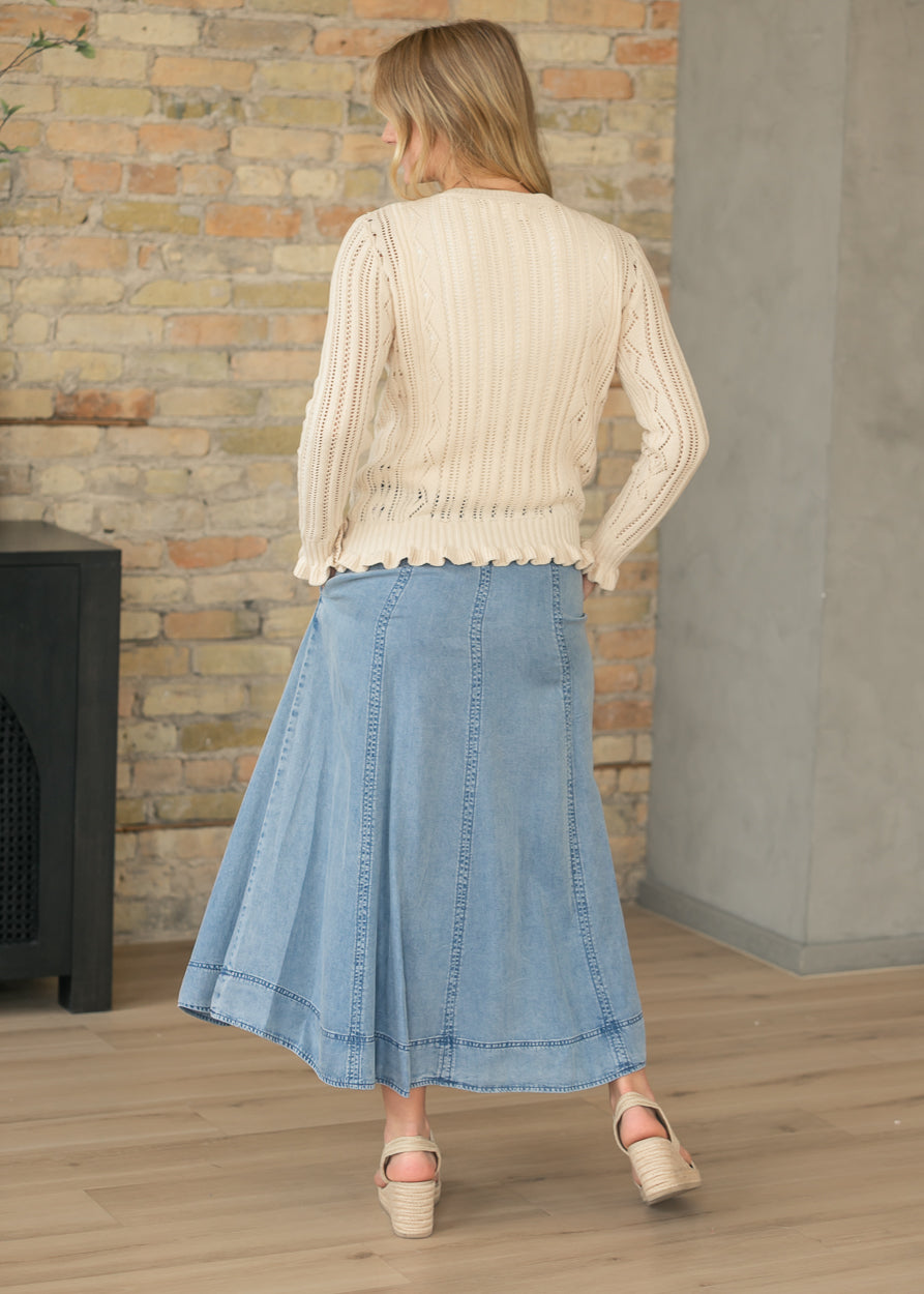 Open Knit Cream Long Sleeve Cardigan FF Tops