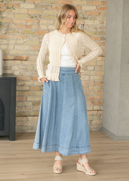 Open Knit Cream Long Sleeve Cardigan FF Tops