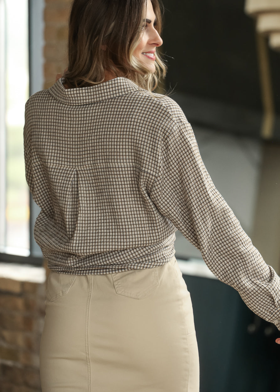 Oversized Cream Plaid Gauze Top FF Tops