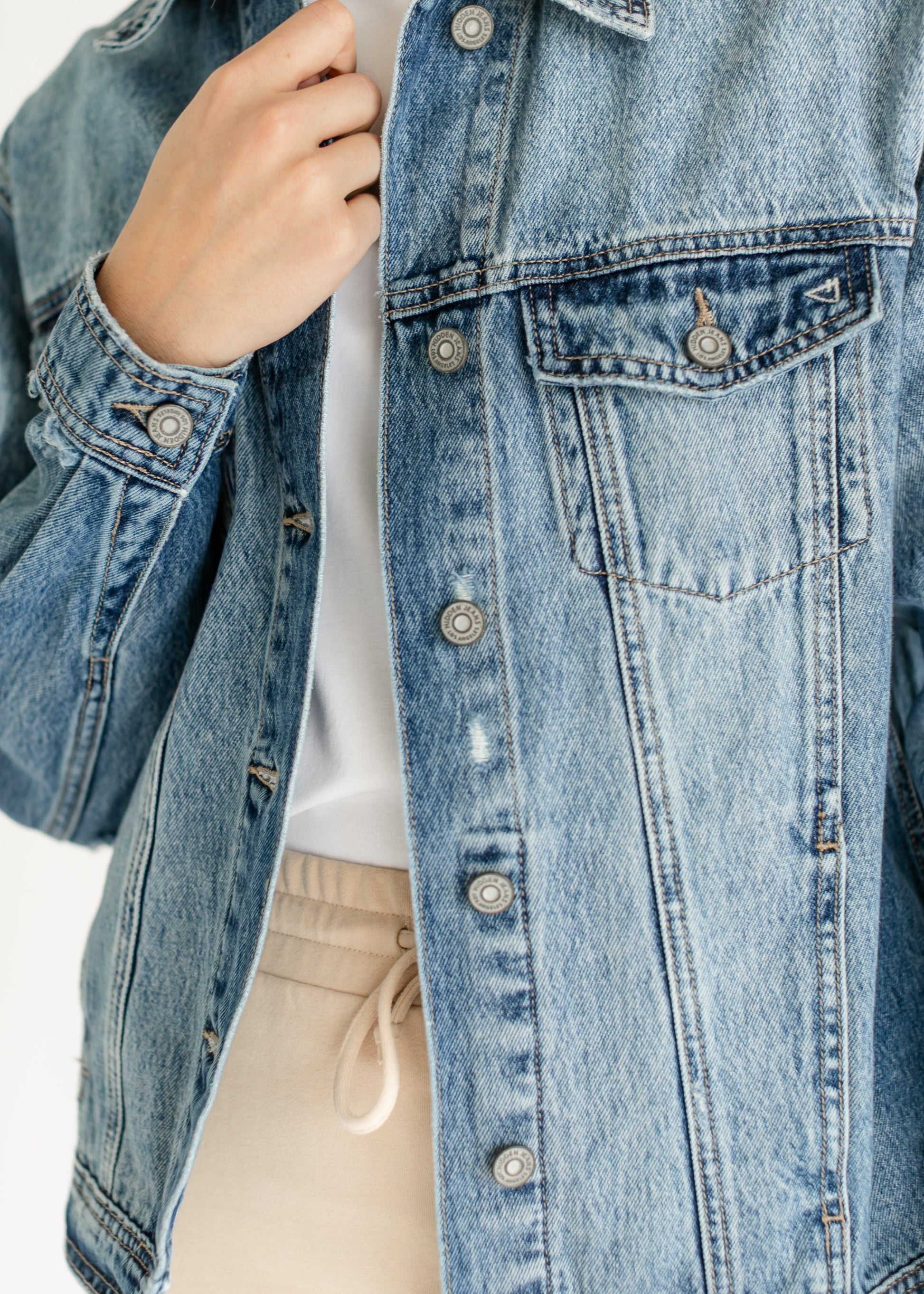 Oversized Denim Distressed Jacket FF Tops