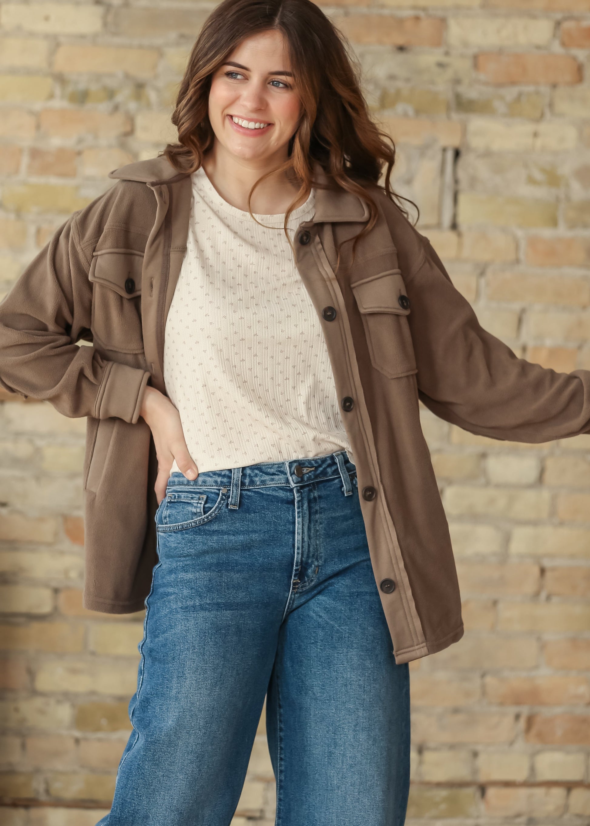 Oversized Fleece Button Up Shacket FF Layering Essentials