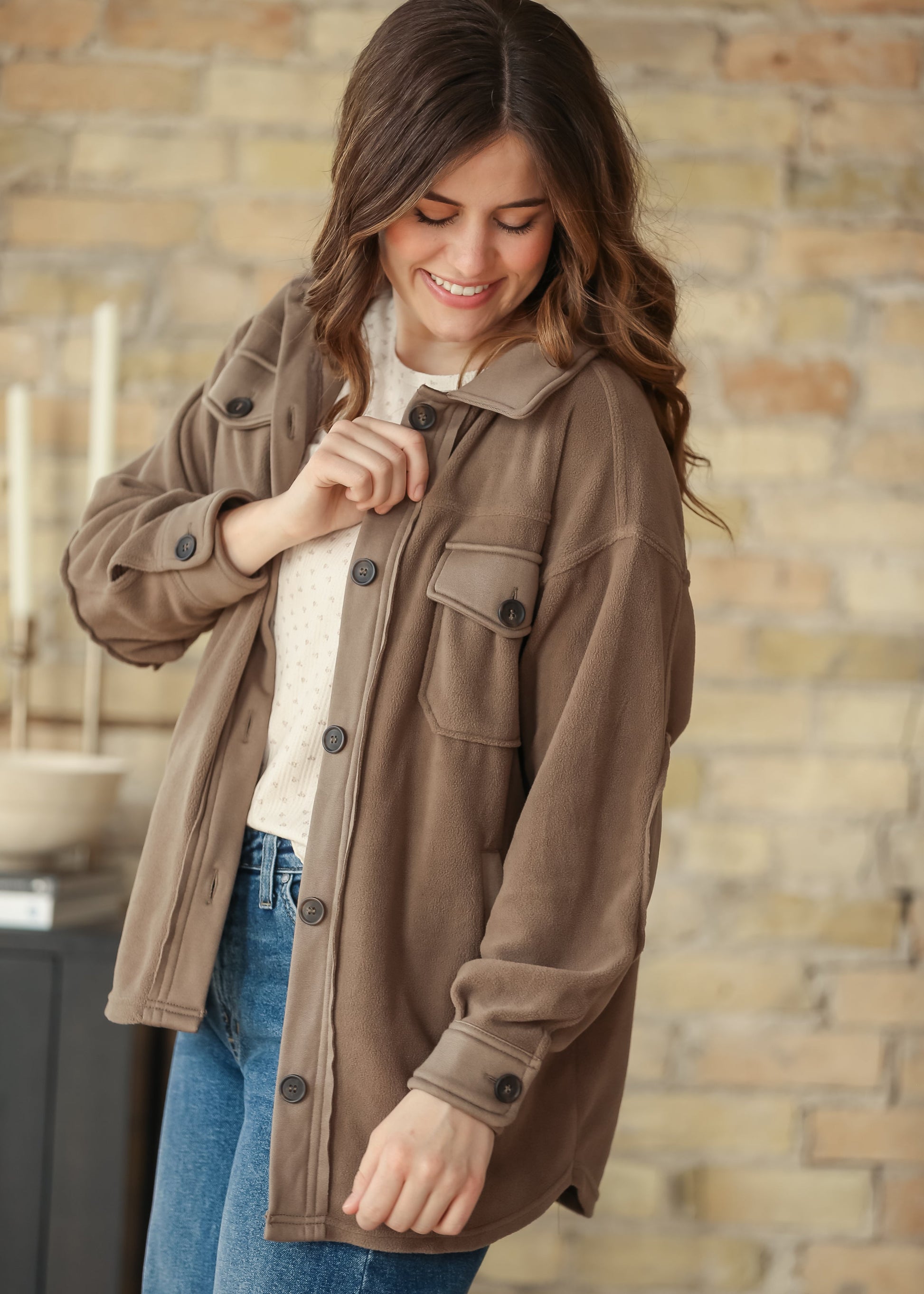 Oversized Fleece Button Up Shacket FF Layering Essentials