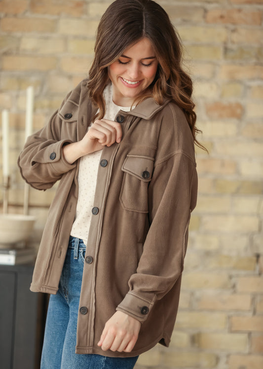 Oversized Fleece Button Up Shacket FF Layering Essentials