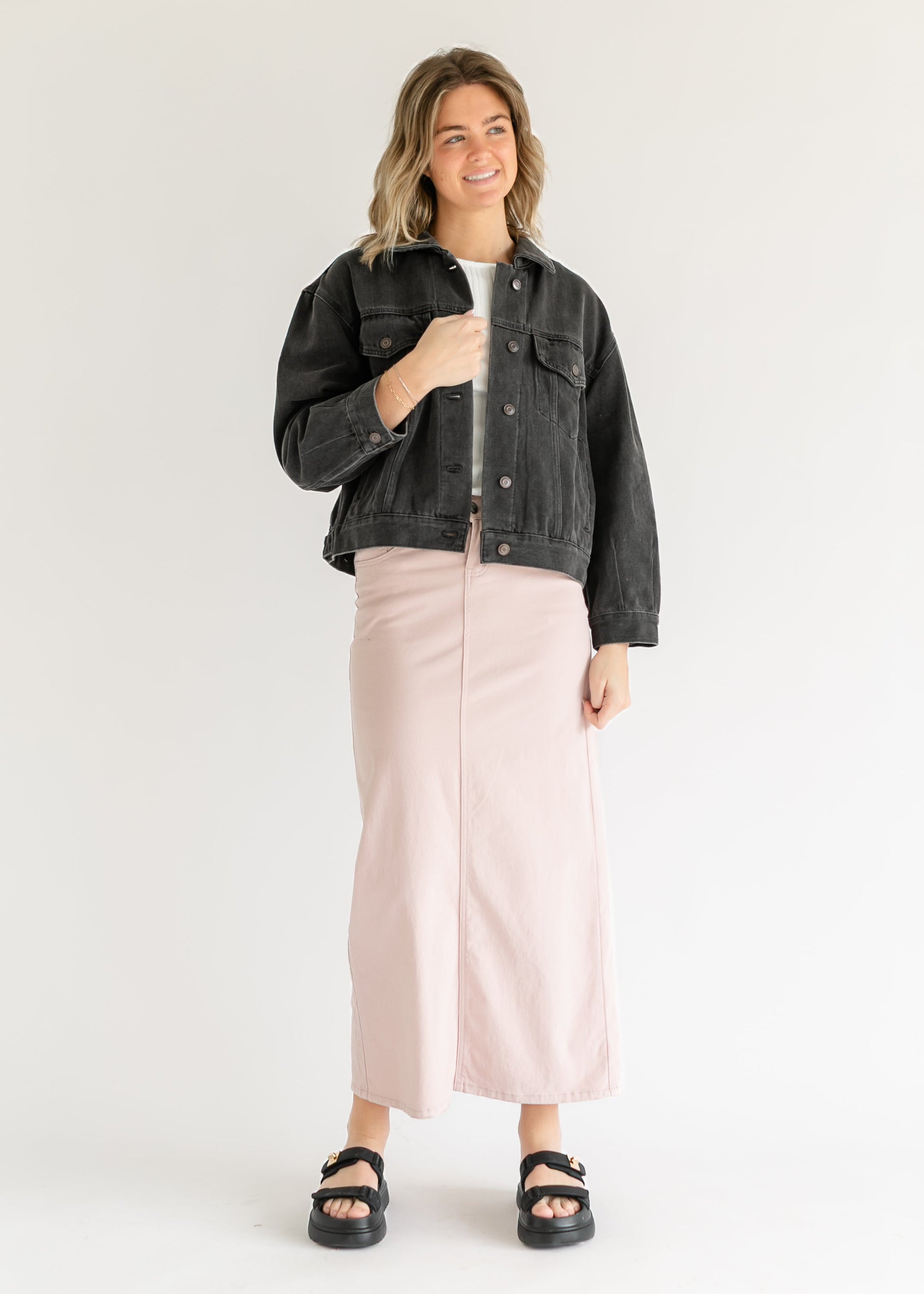 Oversized Washed Black Denim Jacket FF Tops