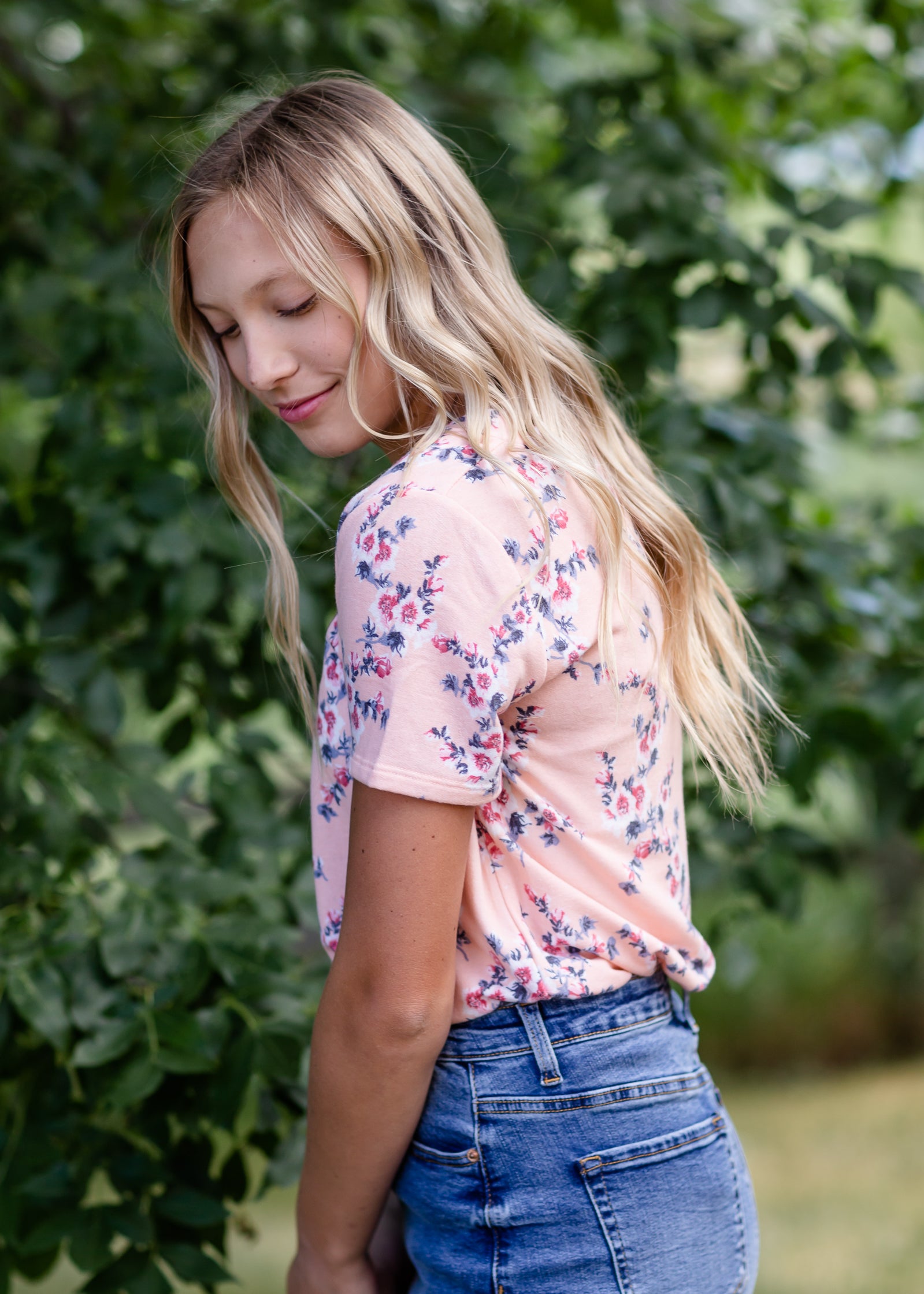 Peach Classic V-Neck Floral Tee - FINAL SALE FF Tops