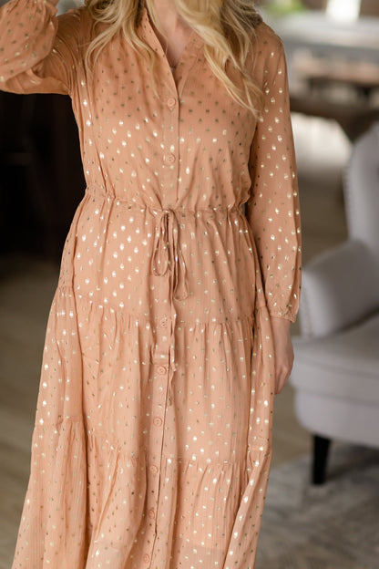 Peach Foil Printed Button Dress - FINAL SALE FF Dresses